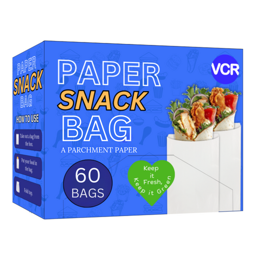 VCR Paper Snack Bags for Food - Pack of 60 Snack Bags - 8x5.5 Inch Paper Bag Each - Snack Paper Bags for Food Storage, Take away, Parcel and Packaging - Parchment Paper Snack Bags for food