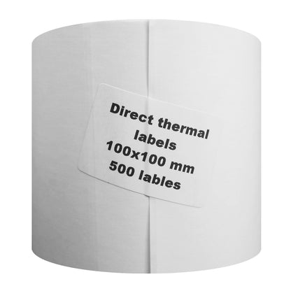VCR 4 x 4 Direct Thermal Label Sticker - 4 x 4 inches - 100mm x 100mm - 500 Labels Per Roll - Pack of 1 Roll - White Self Adhesive Sticker for Printing Shipping or Barcoding Labels 1 inch core