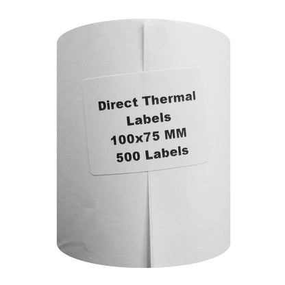VCR 4 x 3 Direct Thermal Label Sticker - 4 x 3 inches - 100mm x 75mm - 500 Labels Per Roll - Pack of 1 Roll - White Self Adhesive Sticker for Printing Shipping or Barcoding Labels 1 inch core