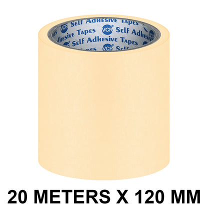 VCR Masking Tape - 20 Meters in Length 120mm / 05" Width - Easy Tear Tape, Best for Carpenter, Labelling, Painting and leaves no residue after a peel.