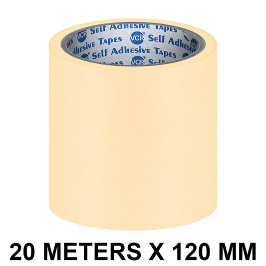 VCR Masking Tape - 20 Meters in Length 120mm / 05" Width - Easy Tear Tape, Best for Carpenter, Labelling, Painting and leaves no residue after a peel.