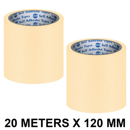VCR Masking Tape - 20 Meters in Length 120mm / 05" Width - Easy Tear Tape, Best for Carpenter, Labelling, Painting and leaves no residue after a peel.