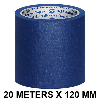 VCR Blue Masking Tape - 20 Meters in Length 120mm / 05" Width - Easy Tear Tape, Best for Carpenter, Labelling, Painting and leaves no residue after a peel.
