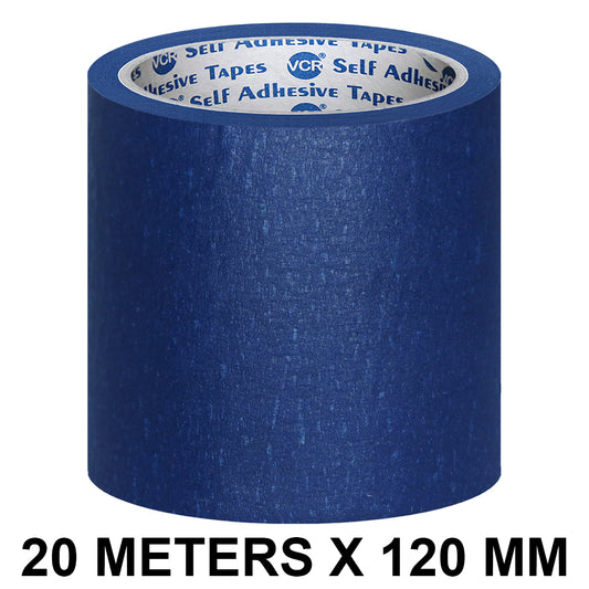 VCR Blue Masking Tape - 20 Meters in Length 120mm / 05" Width - Easy Tear Tape, Best for Carpenter, Labelling, Painting and leaves no residue after a peel.