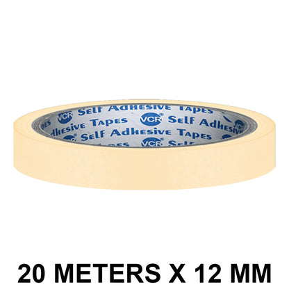 VCR Masking Tape - 20 Meters in Length 12mm / 0.5" Width - Easy Tear Tape, Best for Carpenter, Labelling, Painting and leaves no residue after a peel.