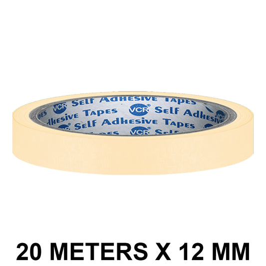 VCR Masking Tape - 20 Meters in Length 12mm / 0.5" Width - Easy Tear Tape, Best for Carpenter, Labelling, Painting and leaves no residue after a peel.