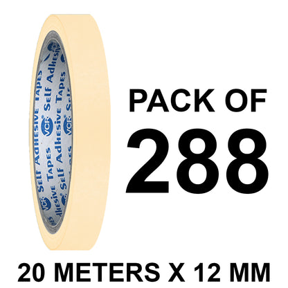 VCR Masking Tape - 20 Meters in Length 12mm / 0.5" Width - Easy Tear Tape, Best for Carpenter, Labelling, Painting and leaves no residue after a peel.