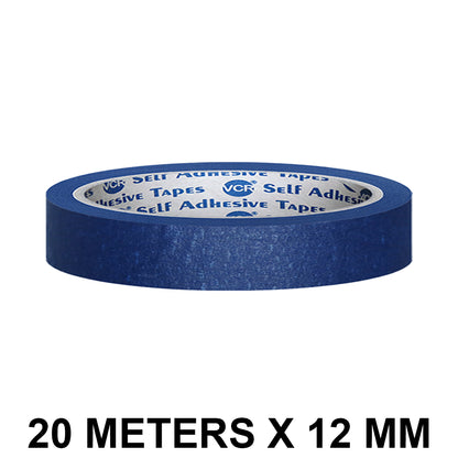 VCR Blue Masking Tape - 20 Meters in Length 12mm / 0.5" Width - Easy Tear Tape, Best for Carpenter, Labelling, Painting and leaves no residue after a peel.