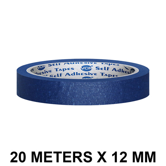 VCR Blue Masking Tape - 20 Meters in Length 12mm / 0.5" Width - Easy Tear Tape, Best for Carpenter, Labelling, Painting and leaves no residue after a peel.