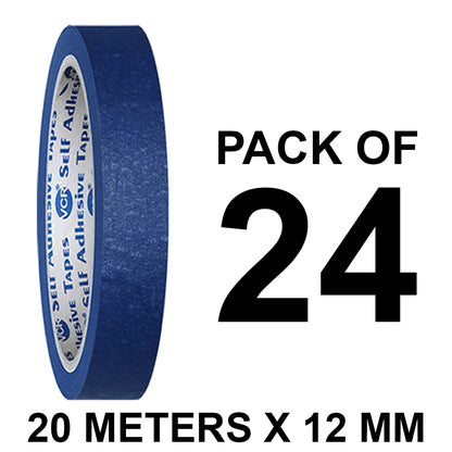 VCR Blue Masking Tape - 20 Meters in Length 12mm / 0.5" Width - Easy Tear Tape, Best for Carpenter, Labelling, Painting and leaves no residue after a peel.