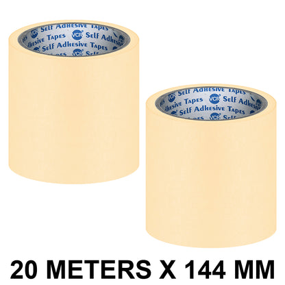 VCR Masking Tape - 20 Meters in Length 144mm / 6" Width - Easy Tear Tape, Best for Carpenter, Labelling, Painting and leaves no residue after a peel.
