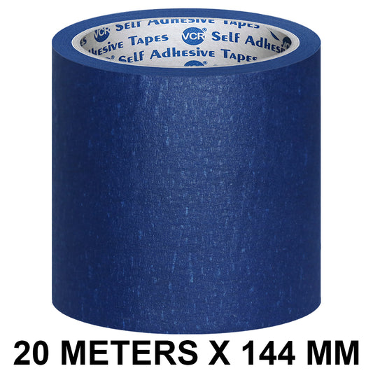 VCR Blue Masking Tape - 20 Meters in Length 144mm / 6" Width - Easy Tear Tape, Best for Carpenter, Labelling, Painting and leaves no residue after a peel.