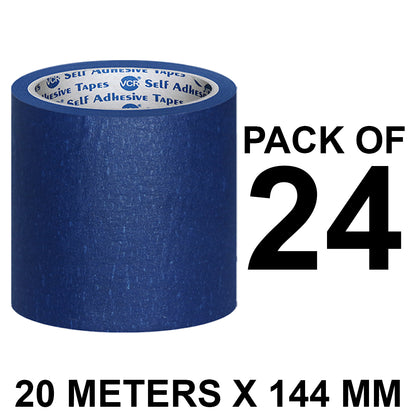 VCR Blue Masking Tape - 20 Meters in Length 144mm / 6" Width - Easy Tear Tape, Best for Carpenter, Labelling, Painting and leaves no residue after a peel.