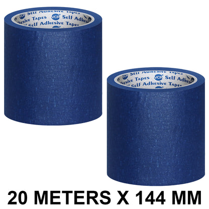VCR Blue Masking Tape - 20 Meters in Length 144mm / 6" Width - Easy Tear Tape, Best for Carpenter, Labelling, Painting and leaves no residue after a peel.