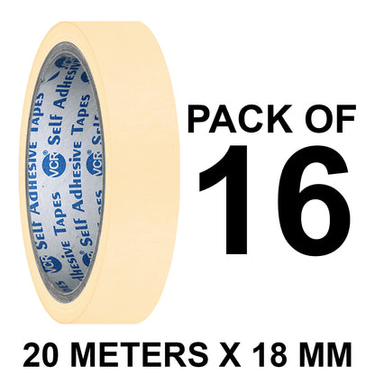 VCR Masking Tape - 20 Meters in Length 18mm / 0.75" Width - Easy Tear Tape, Best for Carpenter, Labelling, Painting and leaves no residue after a peel.