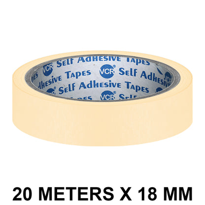 VCR Masking Tape - 20 Meters in Length 18mm / 0.75" Width - Easy Tear Tape, Best for Carpenter, Labelling, Painting and leaves no residue after a peel.
