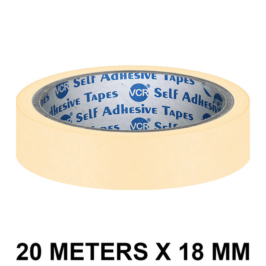 VCR Masking Tape - 20 Meters in Length 18mm / 0.75" Width - Easy Tear Tape, Best for Carpenter, Labelling, Painting and leaves no residue after a peel.
