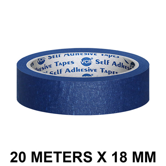 VCR Blue Masking Tape - 20 Meters in Length 18mm / 0.75" Width - Easy Tear Tape, Best for Carpenter, Labelling, Painting and leaves no residue after a peel.