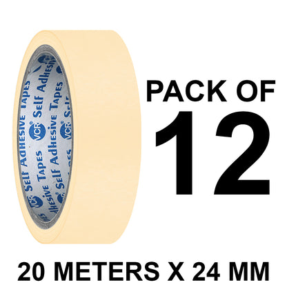 VCR Masking Tape - 20 Meters in Length 24mm / 1" Width - Easy Tear Tape, Best for Carpenter, Labelling, Painting and leaves no residue after a peel.
