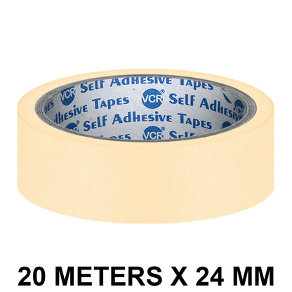 VCR Masking Tape - 20 Meters in Length 24mm / 1" Width - Easy Tear Tape, Best for Carpenter, Labelling, Painting and leaves no residue after a peel.