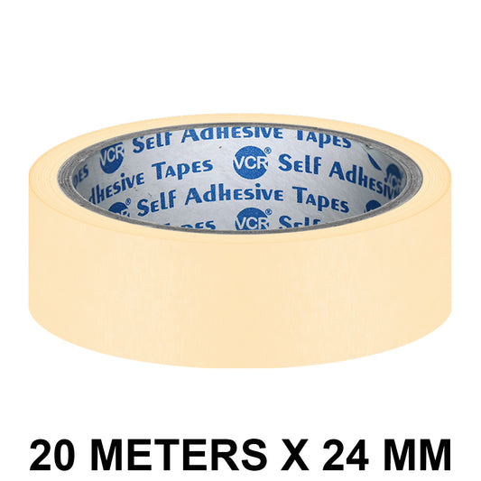 VCR Masking Tape - 20 Meters in Length 24mm / 1" Width - Easy Tear Tape, Best for Carpenter, Labelling, Painting and leaves no residue after a peel.