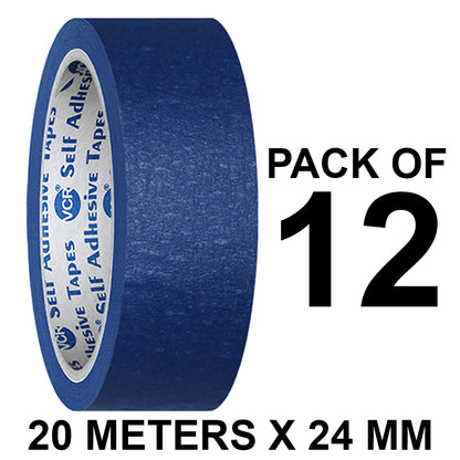 VCR Blue Masking Tape - 20 Meters in Length 24mm / 1" Width - Easy Tear Tape, Best for Carpenter, Labelling, Painting and leaves no residue after a peel.