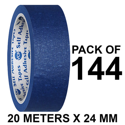 VCR Blue Masking Tape - 20 Meters in Length 24mm / 1" Width - Easy Tear Tape, Best for Carpenter, Labelling, Painting and leaves no residue after a peel.