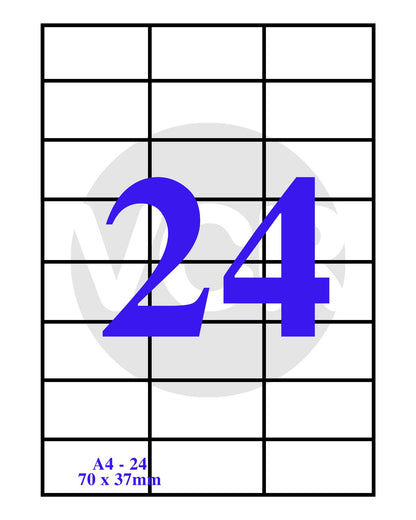 VCR A4 Size White Self Adhesive Label/Sticker for Printer (Inject/Copier/Laser) - 24 Sticker Per Sheet - 25 Sheets Pack