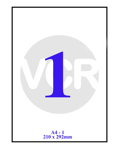 VCR A4 Size White Self Adhesive Label/Sticker for Printer (Inject/Copier/Laser) - 1 Sticker Per Sheet - 100 Sheets Pack