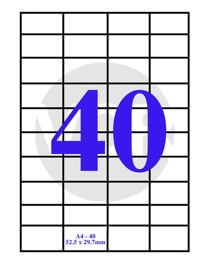 VCR A4 Size White Self Adhesive Label/Sticker for Printer (Inject/Copier/Laser) - 40 Sticker Per Sheet - 25 Sheets Pack