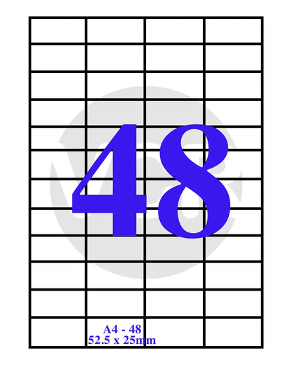 VCR A4 Size White Self Adhesive Label/Sticker for Printer (Inject/Copier/Laser) - 48 Sticker Per Sheet - 100 Sheets Pack