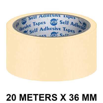 VCR Masking Tape - 20 Meters in Length 36mm / 1.5" Width - Easy Tear Tape, Best for Carpenter, Labelling, Painting and leaves no residue after a peel.