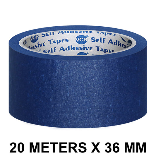 VCR Blue Masking Tape - 20 Meters in Length 36mm / 1.5" Width - Easy Tear Tape, Best for Carpenter, Labelling, Painting and leaves no residue after a peel.