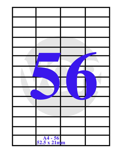 VCR A4 Size White Self Adhesive Label/Sticker for Printer (Inject/Copier/Laser) - 56 Sticker Per Sheet - 100 Sheets Pack