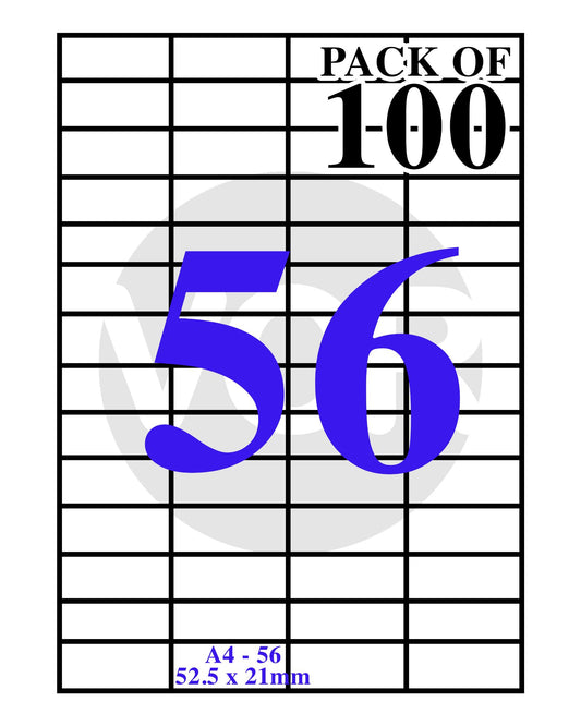 VCR A4 Size White Self Adhesive Label/Sticker for Printer (Inject/Copier/Laser) - 56 Sticker Per Sheet - 100 Sheets Pack