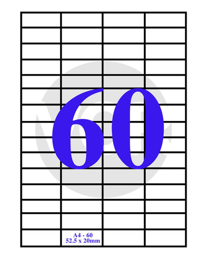 VCR A4 Size White Self Adhesive Label/Sticker for Printer (Inject/Copier/Laser) - 60 Sticker Per Sheet - 100 Sheets Pack