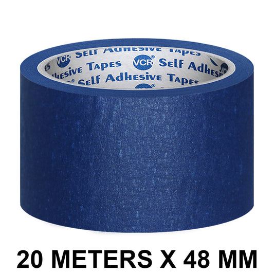 VCR Blue Masking Tape - 20 Meters in Length 48mm / 2" Width - Easy Tear Tape, Best for Carpenter, Labelling, Painting and leaves no residue after a peel.