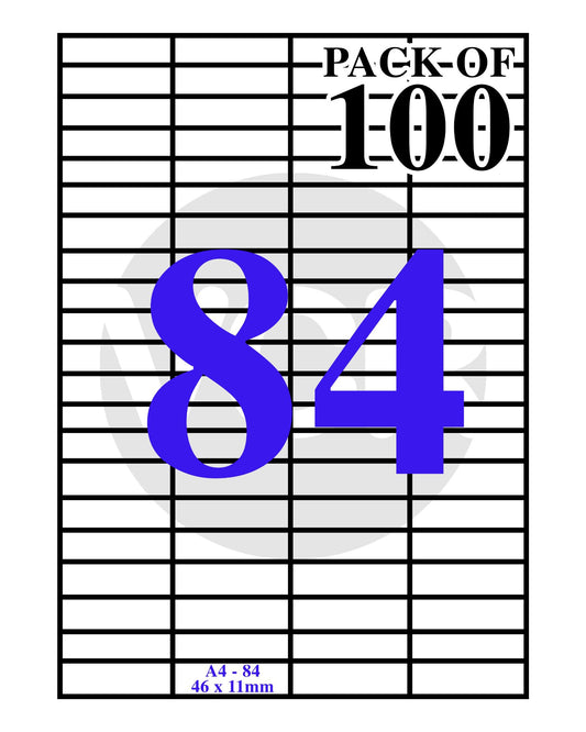 VCR A4 Size White Self Adhesive Label/Sticker for Printer (Inject/Copier/Laser) - 84 Sticker Per Sheet - 100 Sheets Pack