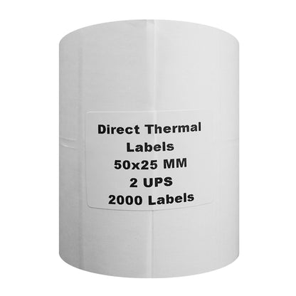 VCR 2 x 1 Direct Thermal Barcode Label Sticker - 2 x 1 inches - 50mm x 25mm - 2 Ups - 2000 Labels Per Roll - Pack of 1 Roll -White Self Adhesive Sticker for Printing Barcoding Labels 1 inch core