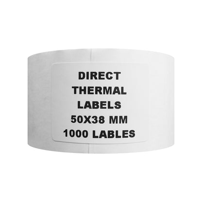 VCR 2 x 1.5 Direct Thermal Barcode Label Sticker - 2 x 1.5 inches - 50mm x 38mm - 1000 Labels Per Roll - Pack of 1 Roll - White Self Adhesive Sticker for Printing Barcoding Labels 1 inch core