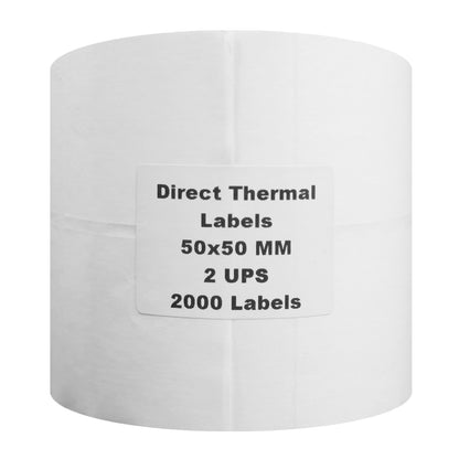 VCR 2 x 2 Direct Thermal Barcode Label Sticker - 2 x 2 inches - 50mm x 50mm - 2 Ups - 2000 Labels Per Roll - Pack of 1 Roll -White Self Adhesive Sticker for Printing Barcoding Labels 1 inch core