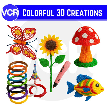VCR High Temperature 3D Pen PLA Filament - 1.75mm Diameter - 5 Meter in Length - Multicolor Refill Set for USB Powered 3D Pen - DIY Crafts, Safe for Kids & Adults