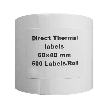 VCR 2.5 x 1.5 Direct Thermal Barcode Label Sticker - 2.5 x 1.5 inches - 60mm x 40mm - 500 Labels Per Roll - Pack of 1 Roll - White Self Adhesive Sticker for Printing Barcoding Labels 1 inch core