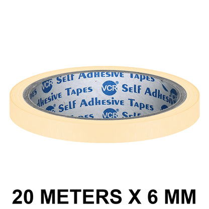 VCR Masking Tape - 20 Meters in Length 06mm / 0.25" Width - Easy Tear Tape, Best for Carpenter, Labelling, Painting and leaves no residue after a peel.