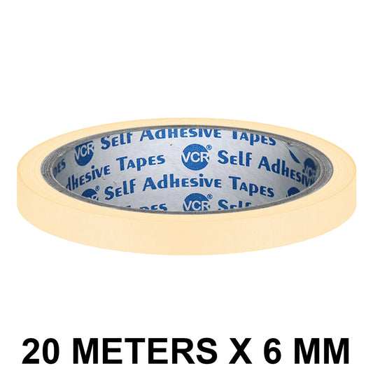 VCR Masking Tape - 20 Meters in Length 06mm / 0.25" Width - Easy Tear Tape, Best for Carpenter, Labelling, Painting and leaves no residue after a peel.