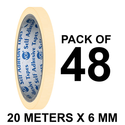 VCR Masking Tape - 20 Meters in Length 06mm / 0.25" Width - Easy Tear Tape, Best for Carpenter, Labelling, Painting and leaves no residue after a peel.