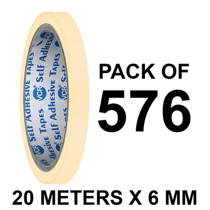 VCR Masking Tape - 20 Meters in Length 06mm / 0.25" Width - Easy Tear Tape, Best for Carpenter, Labelling, Painting and leaves no residue after a peel.