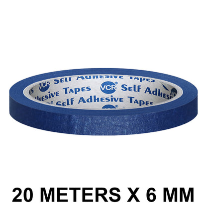 VCR Blue Masking Tape - 20 Meters in Length 06mm / 0.25" Width - Easy Tear Tape, Best for Carpenter, Labelling, Painting and leaves no residue after a peel.
