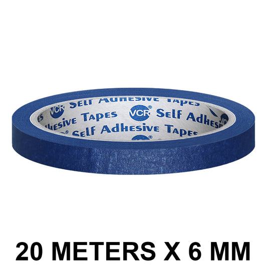 VCR Blue Masking Tape - 20 Meters in Length 06mm / 0.25" Width - Easy Tear Tape, Best for Carpenter, Labelling, Painting and leaves no residue after a peel.