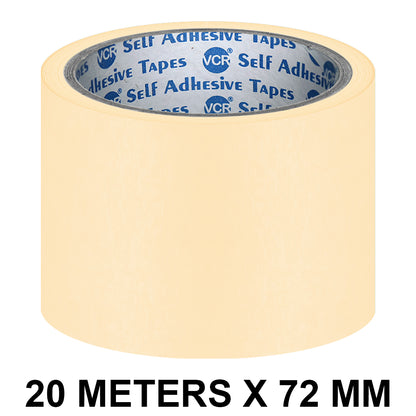 VCR Masking Tape - 20 Meters in Length 72mm / 3" Width - Easy Tear Tape, Best for Carpenter, Labelling, Painting and leaves no residue after a peel.